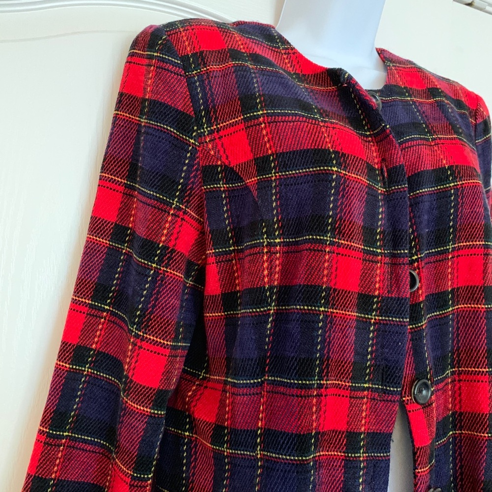 Button Down Plaid Window Panel Blazer Cardigan - image 4